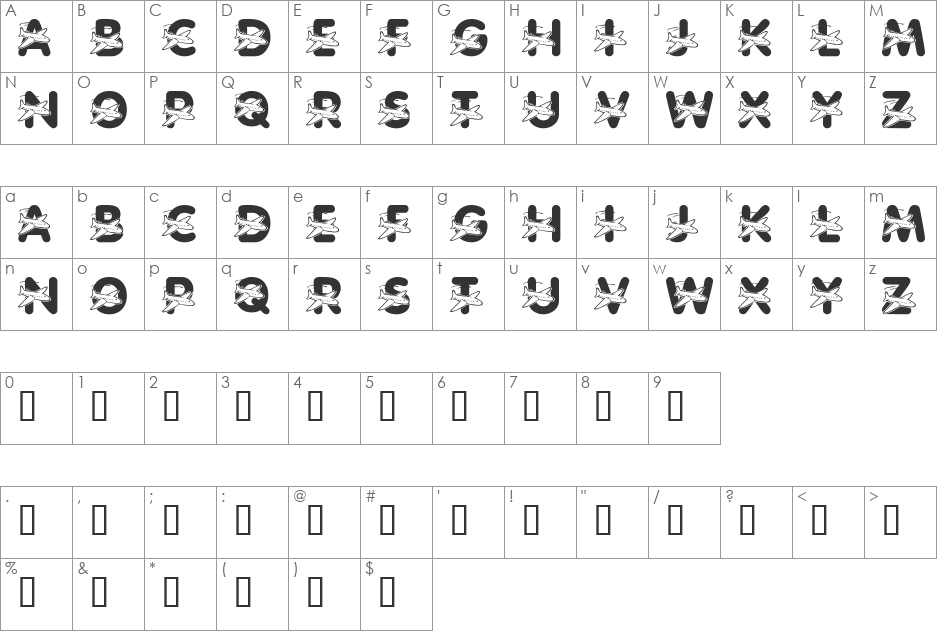 LMS We Love To Fly font character map preview