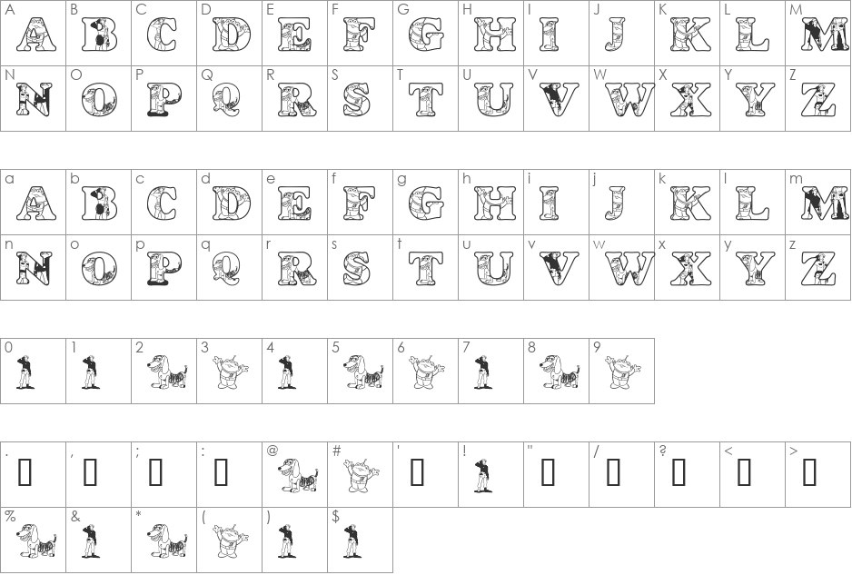 LMS Woody's Roundup font character map preview