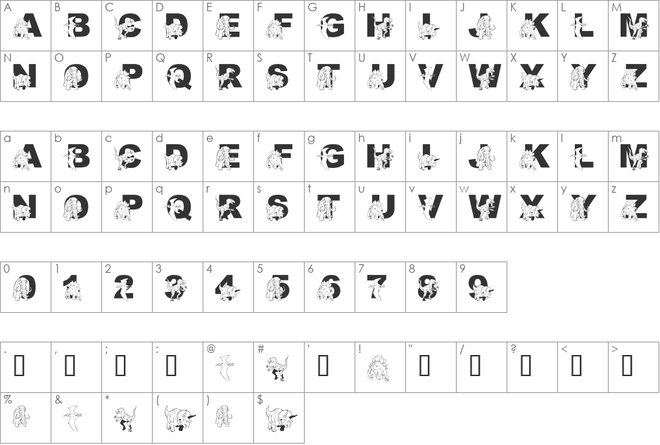 LMS Writing With Dinosaurs font character map preview