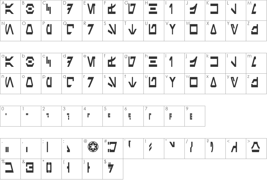 Aurek-Besh font character map preview
