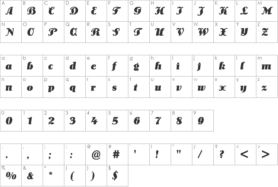 Lo-Type BQ font character map preview