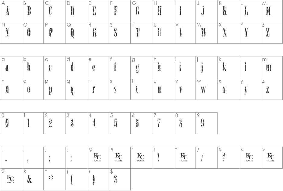 Load Up On Guns font character map preview