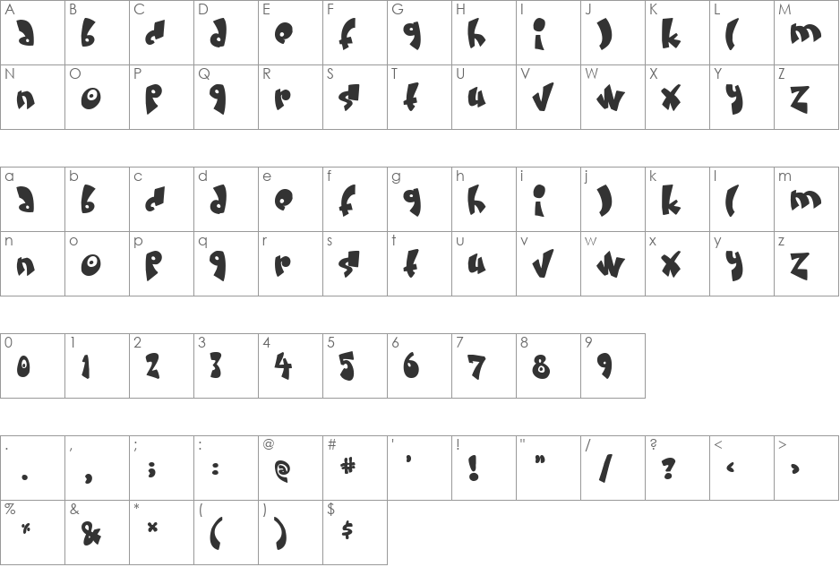 Loassas font character map preview