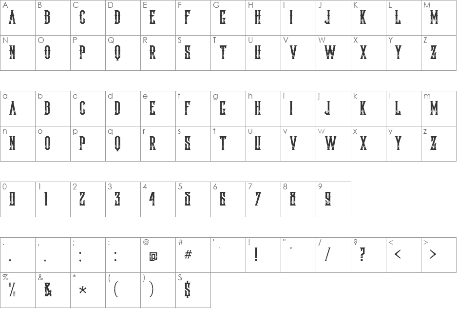Lockon Velline font character map preview