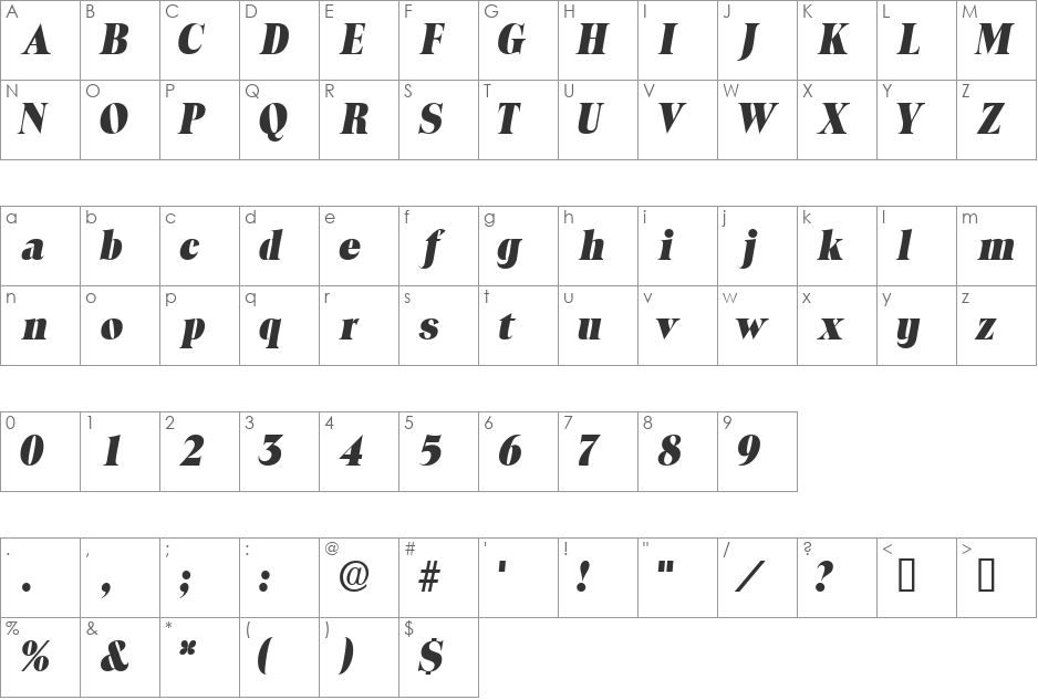LocuraDisplaySSi font character map preview