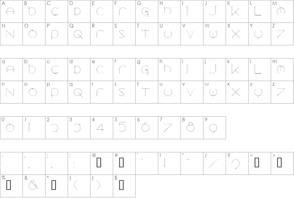 Locus font character map preview
