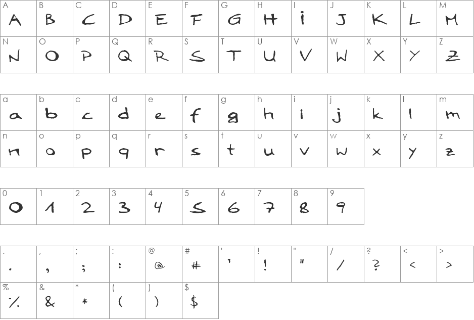 LoddyFont font character map preview