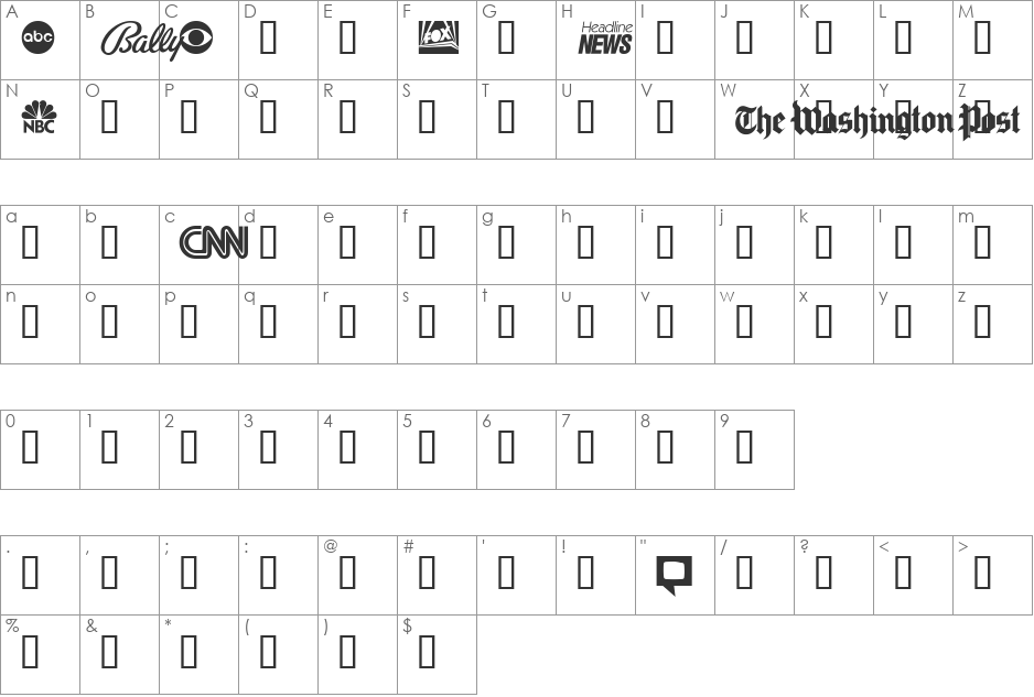 Logos font character map preview