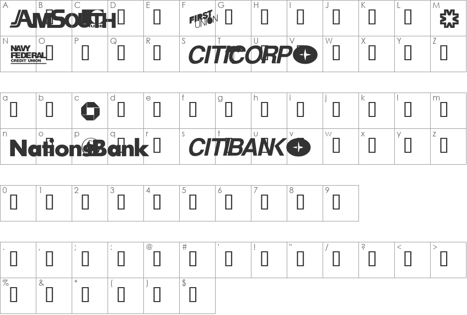 Logos font character map preview