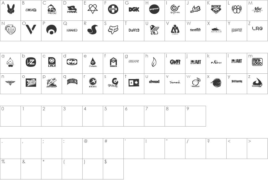 logoskate font character map preview