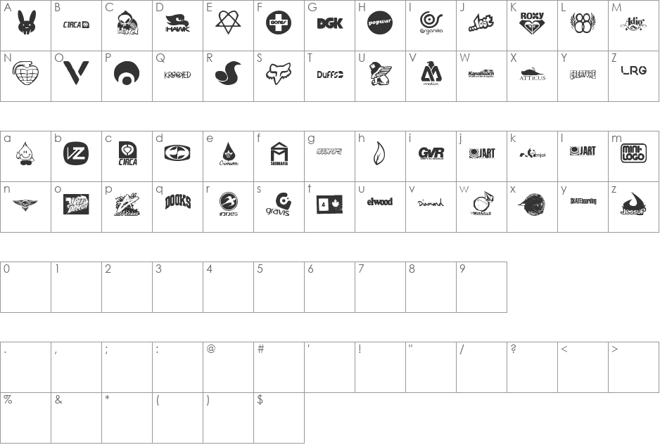 logoskate 2.0 font character map preview