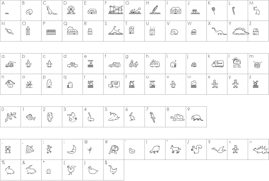 LoKinderDingsbums font character map preview