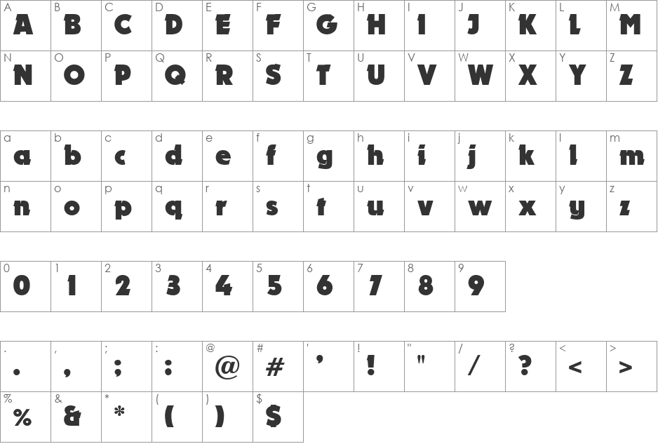 Lokomotive font character map preview