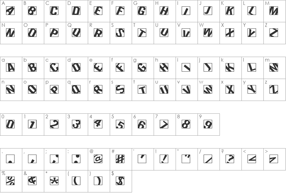 Lola font character map preview
