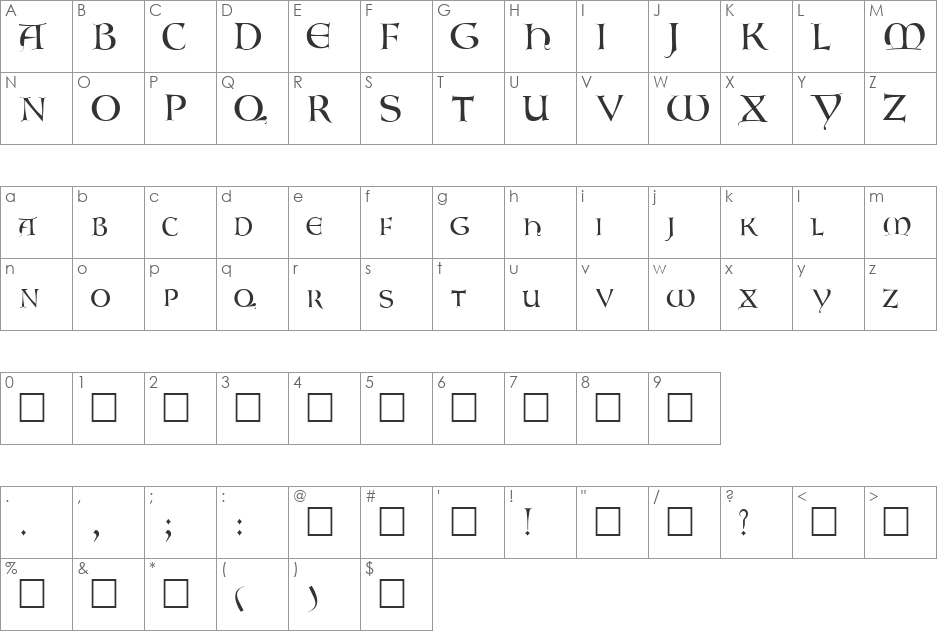 Lombardic font character map preview