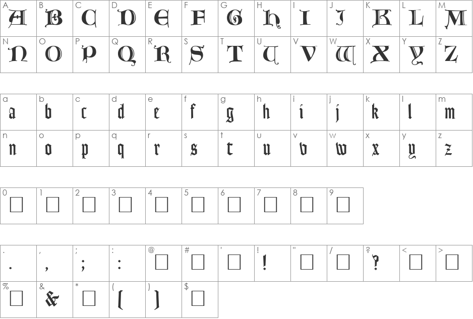 Lombardic font character map preview