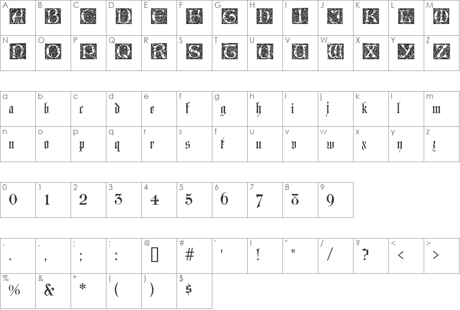 Lombardina Initial Two font character map preview