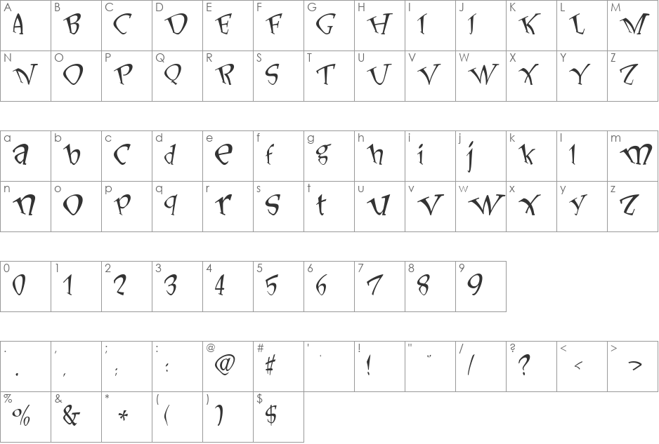 LonesomeLiar font character map preview
