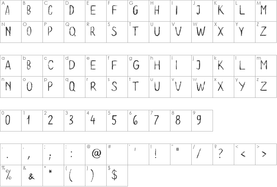 Long Clam font character map preview