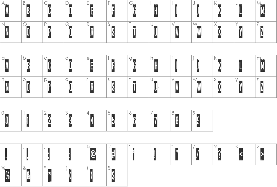 Long distance call font character map preview