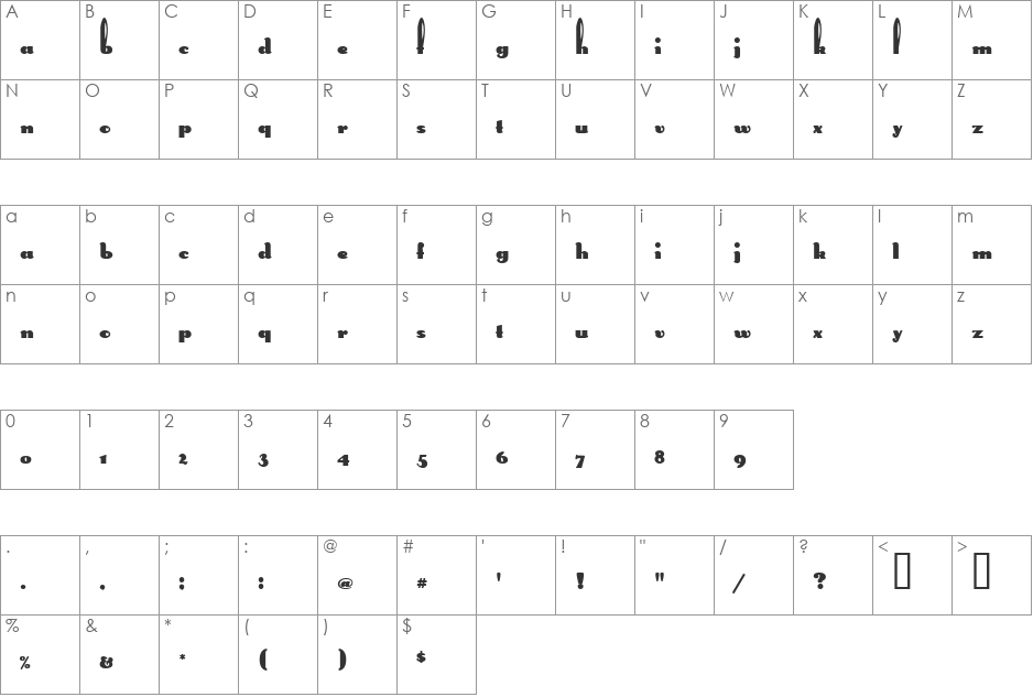Long Ears MF font character map preview