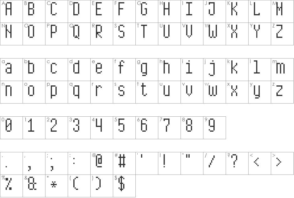 Long Pixel-7 font character map preview