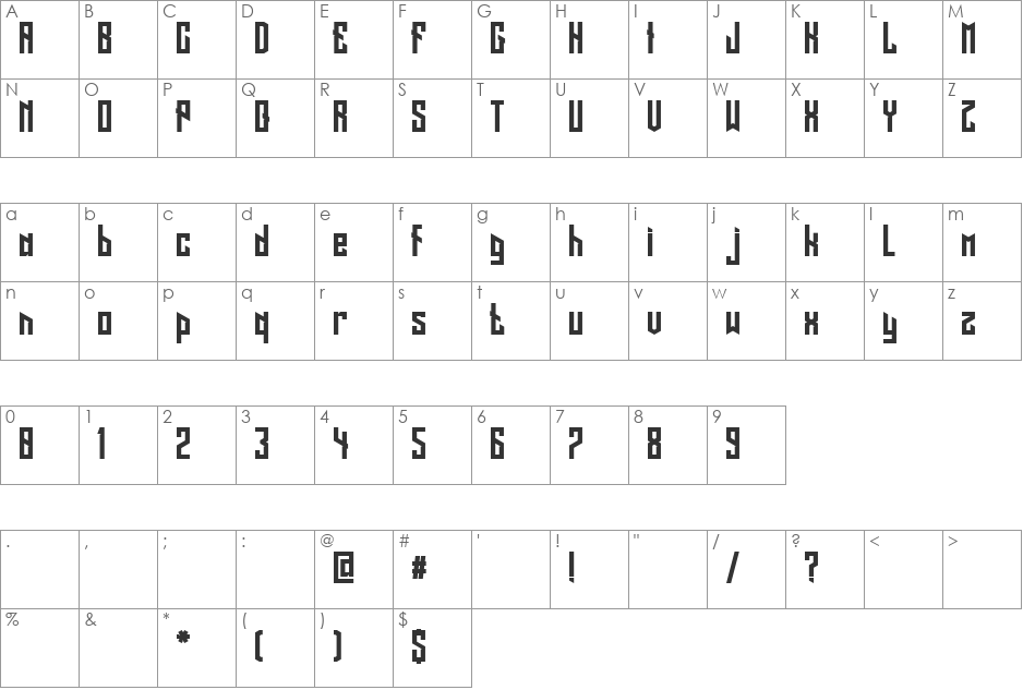 Long Shot font character map preview