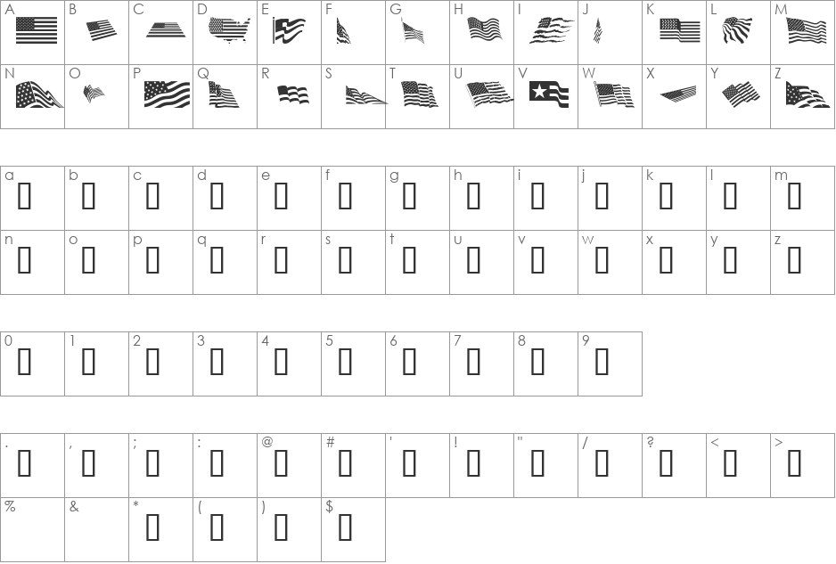 Look for America font character map preview