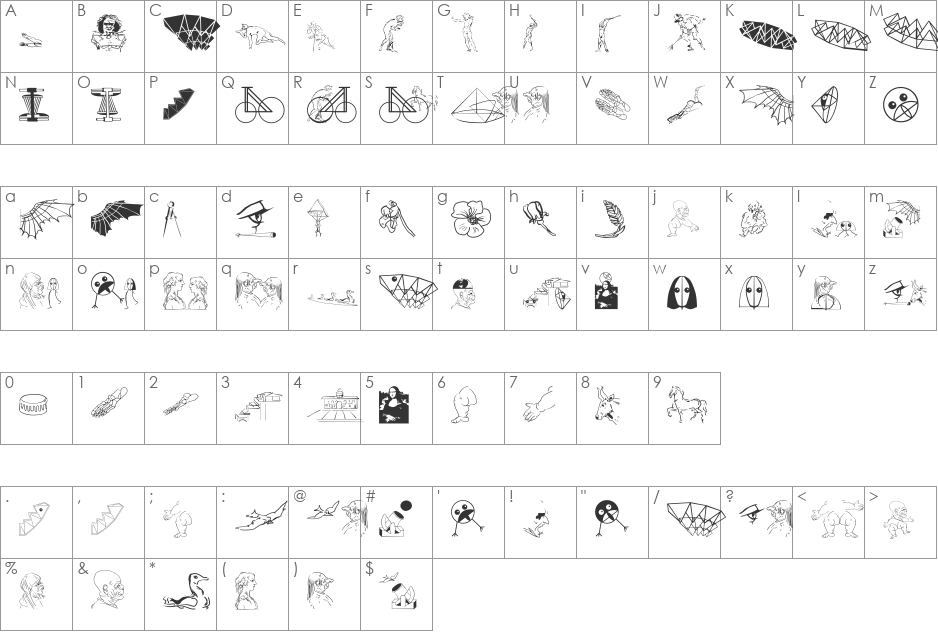 LookForLeonardo font character map preview