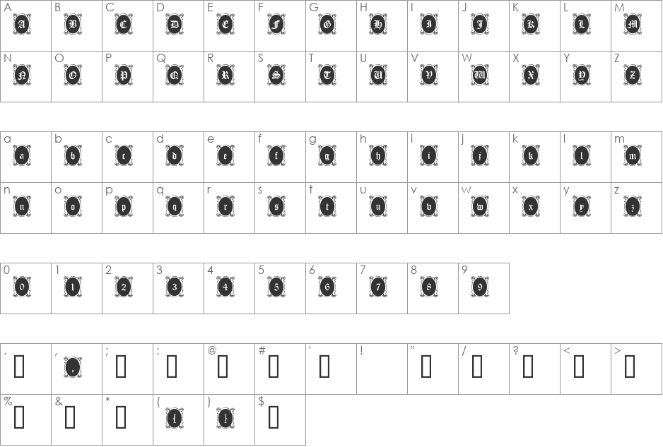 Looking Glass font character map preview