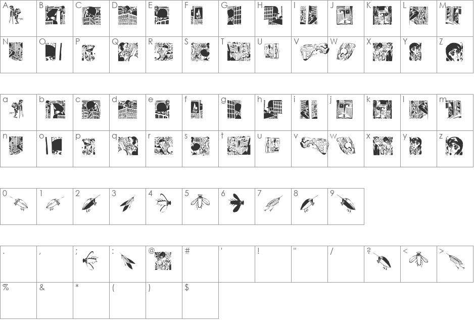 LookingMasreel font character map preview