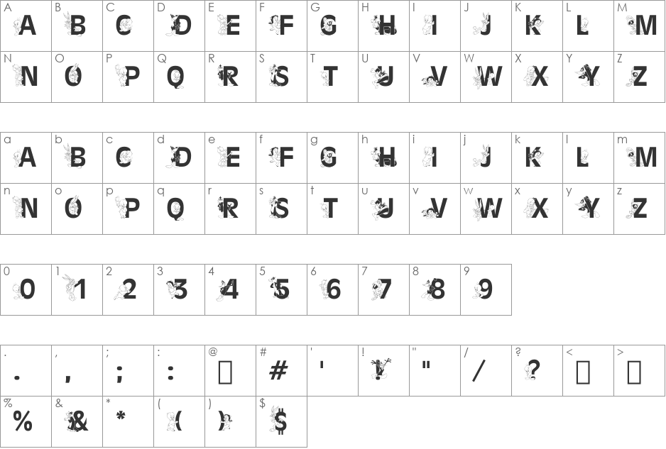 LooneyTunes BT font character map preview