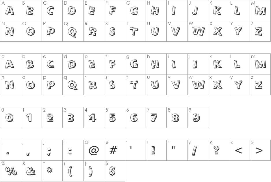 LooneyTunes Tilt BT font character map preview