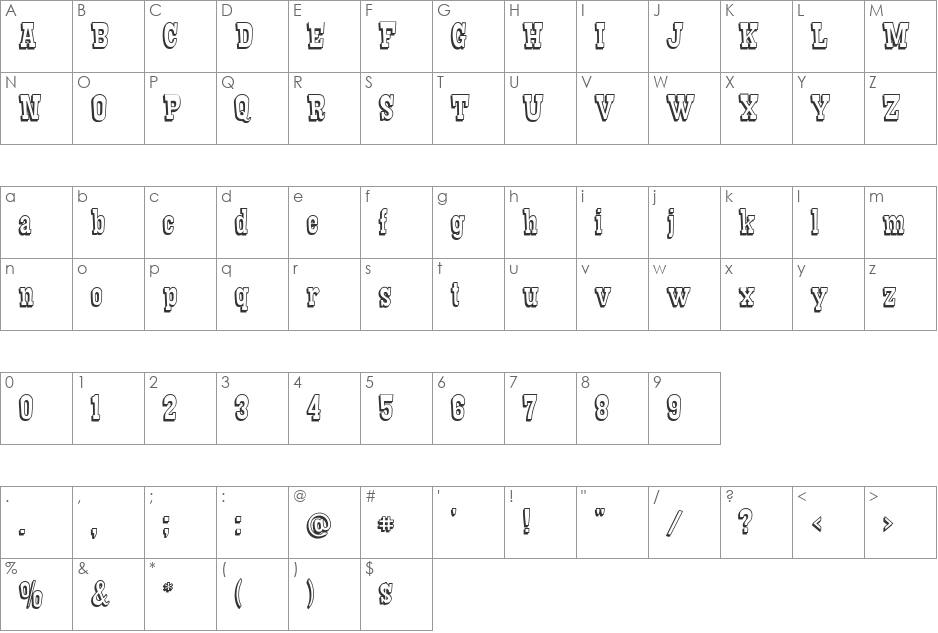 Looneywood font character map preview