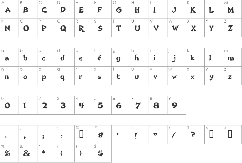 Loose Cruse font character map preview