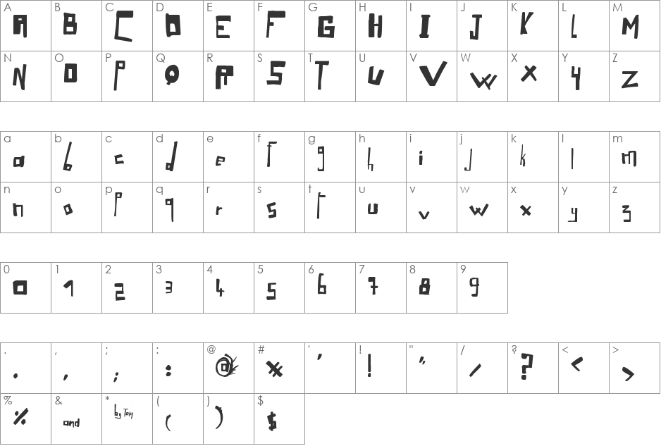 LoOse Gangster font character map preview