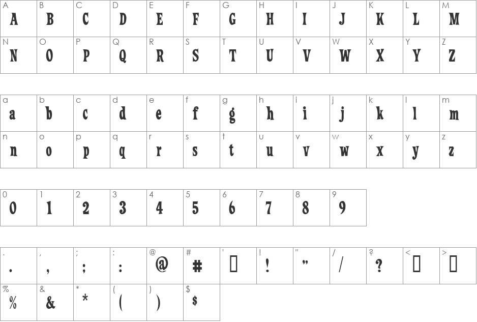 Loose New Roman font character map preview