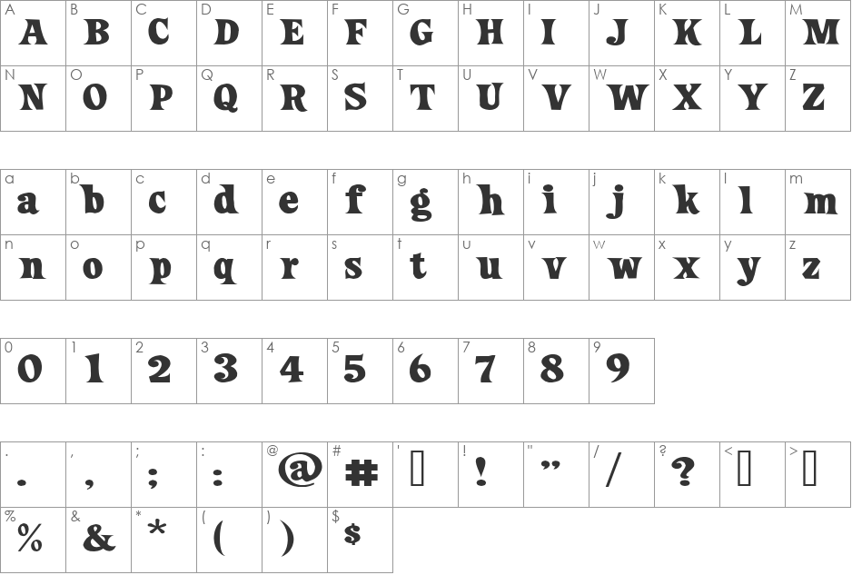Loose New Roman Wide font character map preview