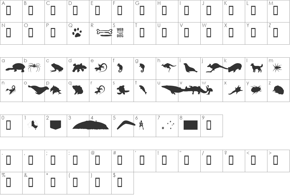 AussieIcons font character map preview