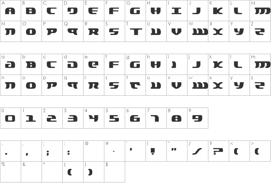 Lord of the Sith font character map preview