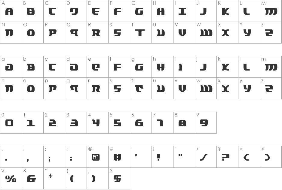 Lord of the Sith Condensed font character map preview
