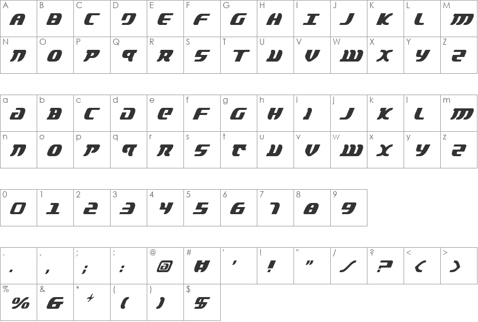 Lord of the Sith Italic font character map preview