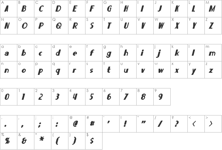 Lorre font character map preview