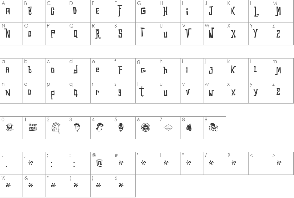 Los Snorks font character map preview