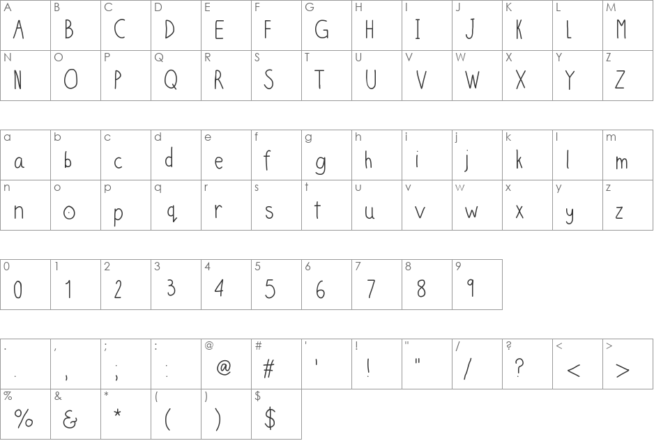 Lost font character map preview