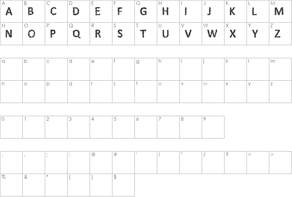 Lost in the Fontrest font character map preview