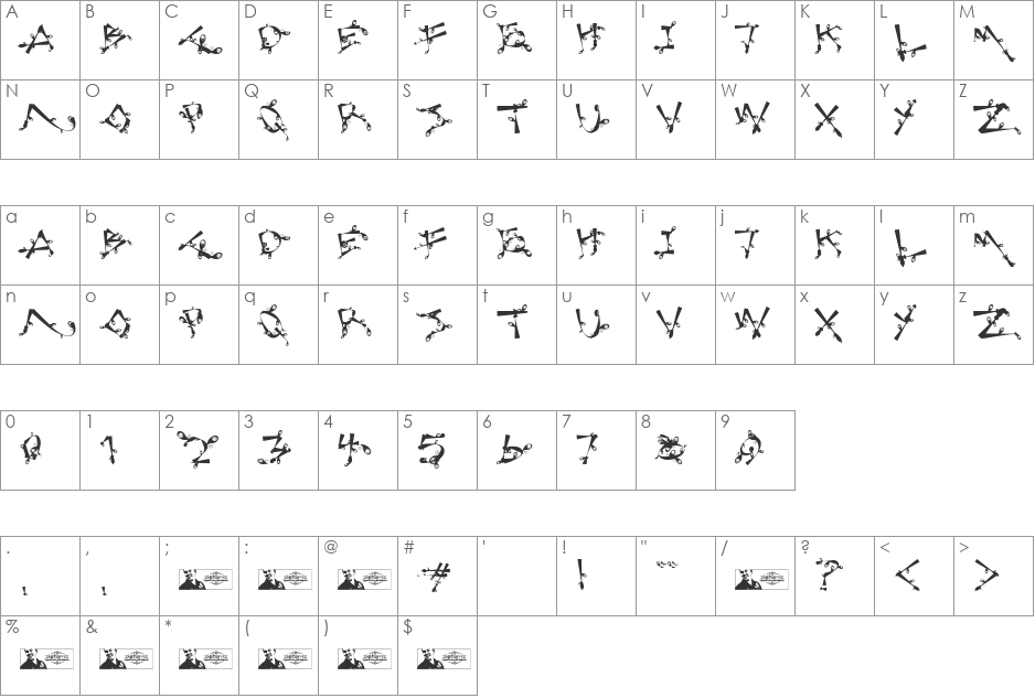 Lost Popnicasiana font character map preview