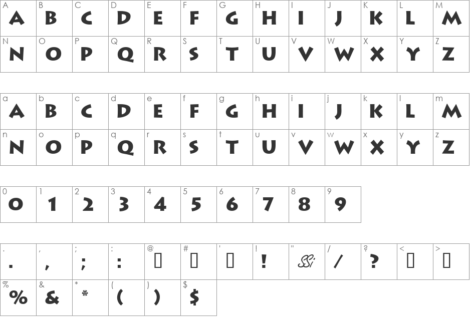 AustereBlackCapsSSK font character map preview