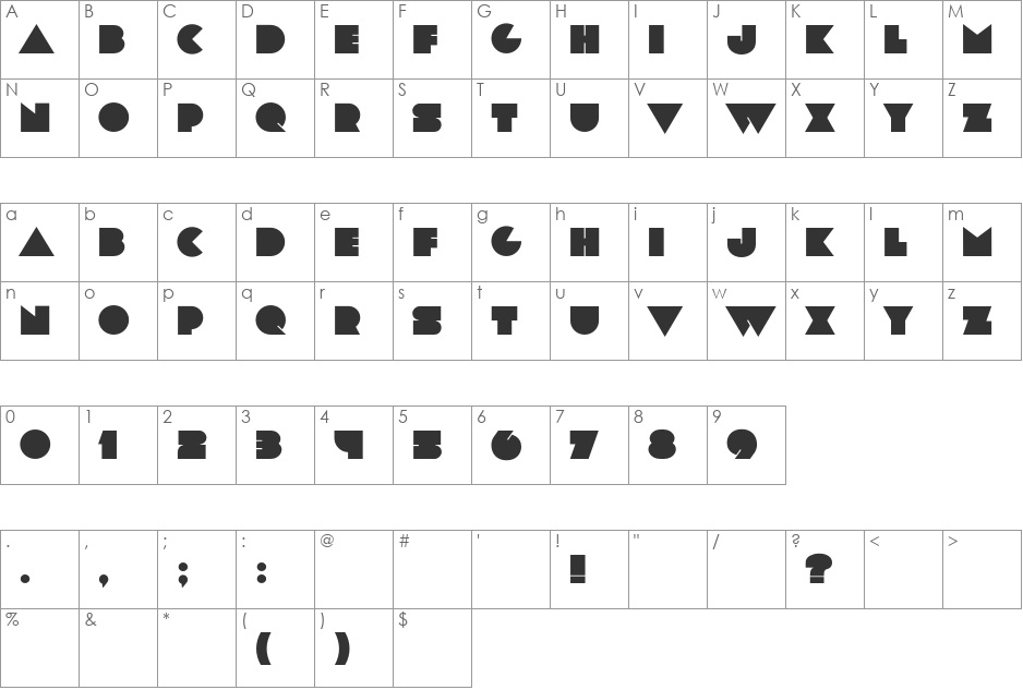 Lot font character map preview