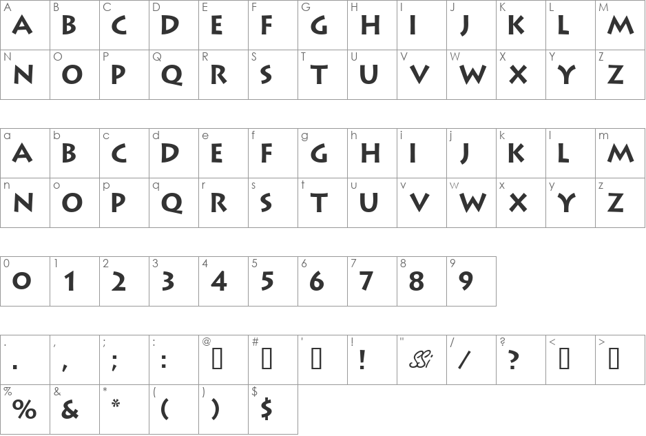 AustereCapsSSK font character map preview